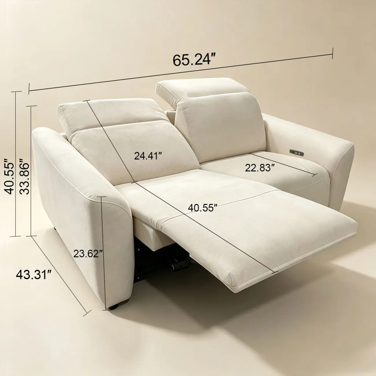 Modern Hovena Power Reclining Sofa with Adjustable Headrests #size | homeyfad