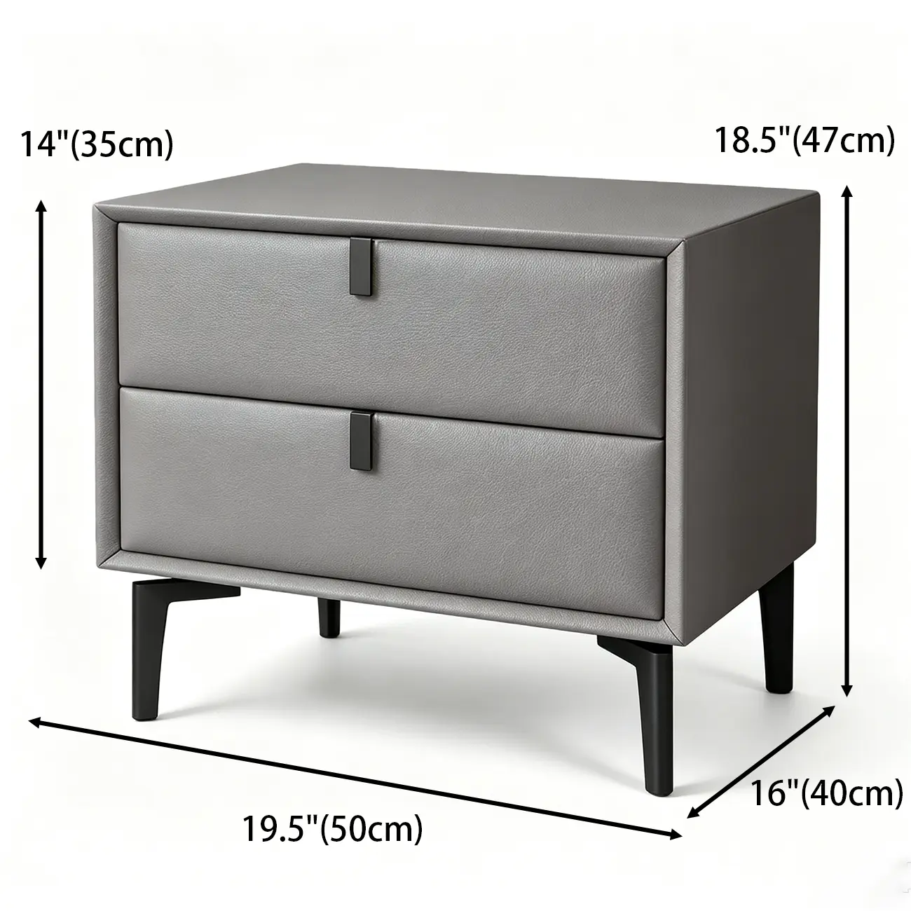 Modern Black Leather Bedside Table with Drawers #size | homeyfad