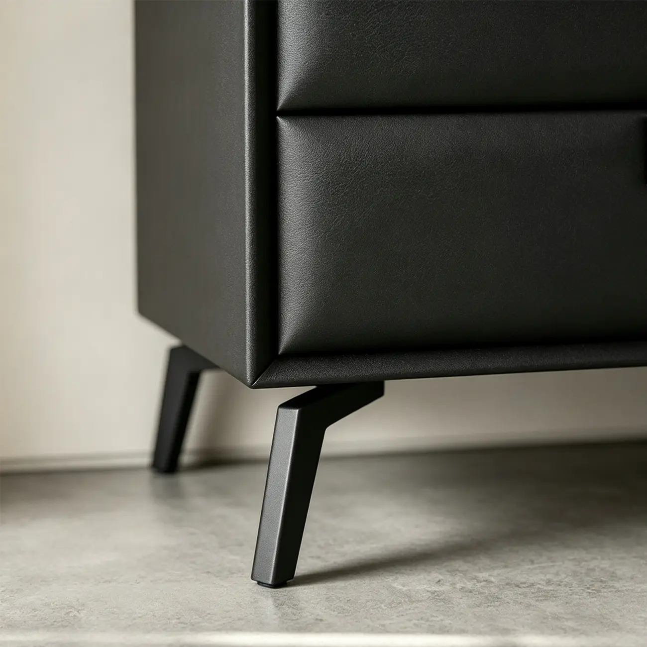 Modern Black Leather Bedside Table with Drawers Image - 9 | homeyfad