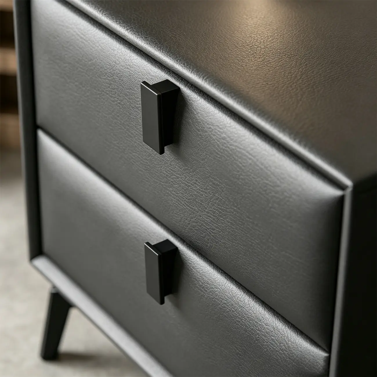 Modern Black Leather Bedside Table with Drawers Image - 10 | homeyfad
