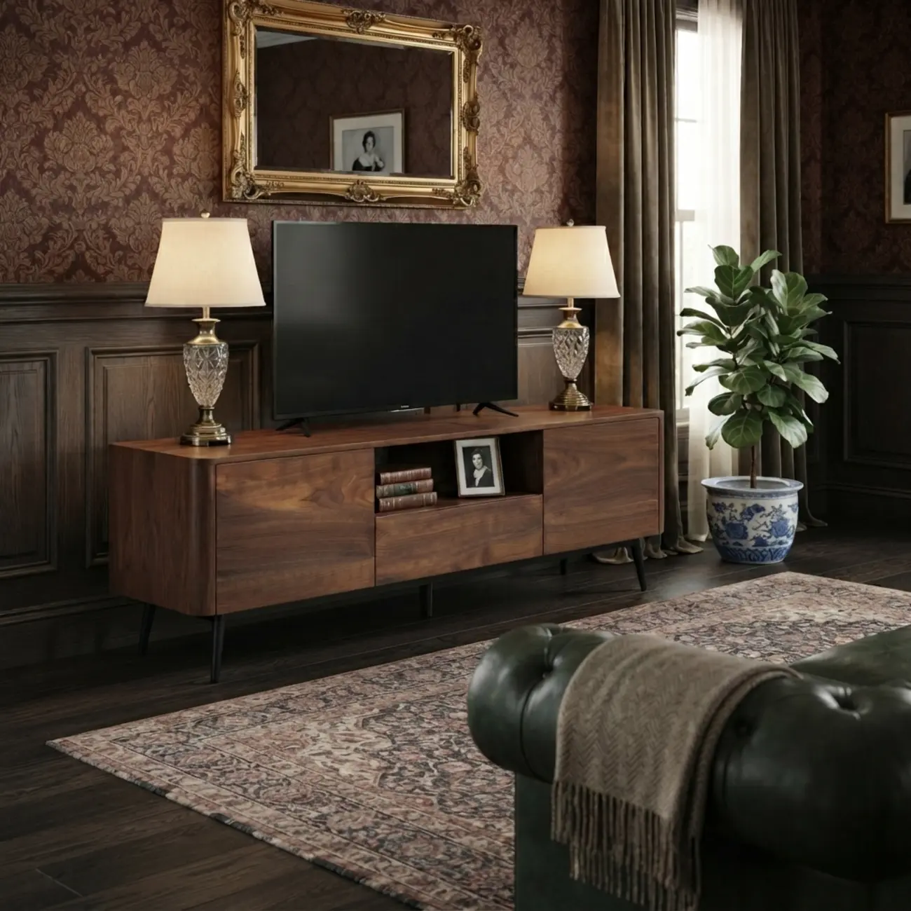 70.8"L Pre-assembled Wood Veneer Media Console With Storage Cabinets Image - 12 | homeyfad