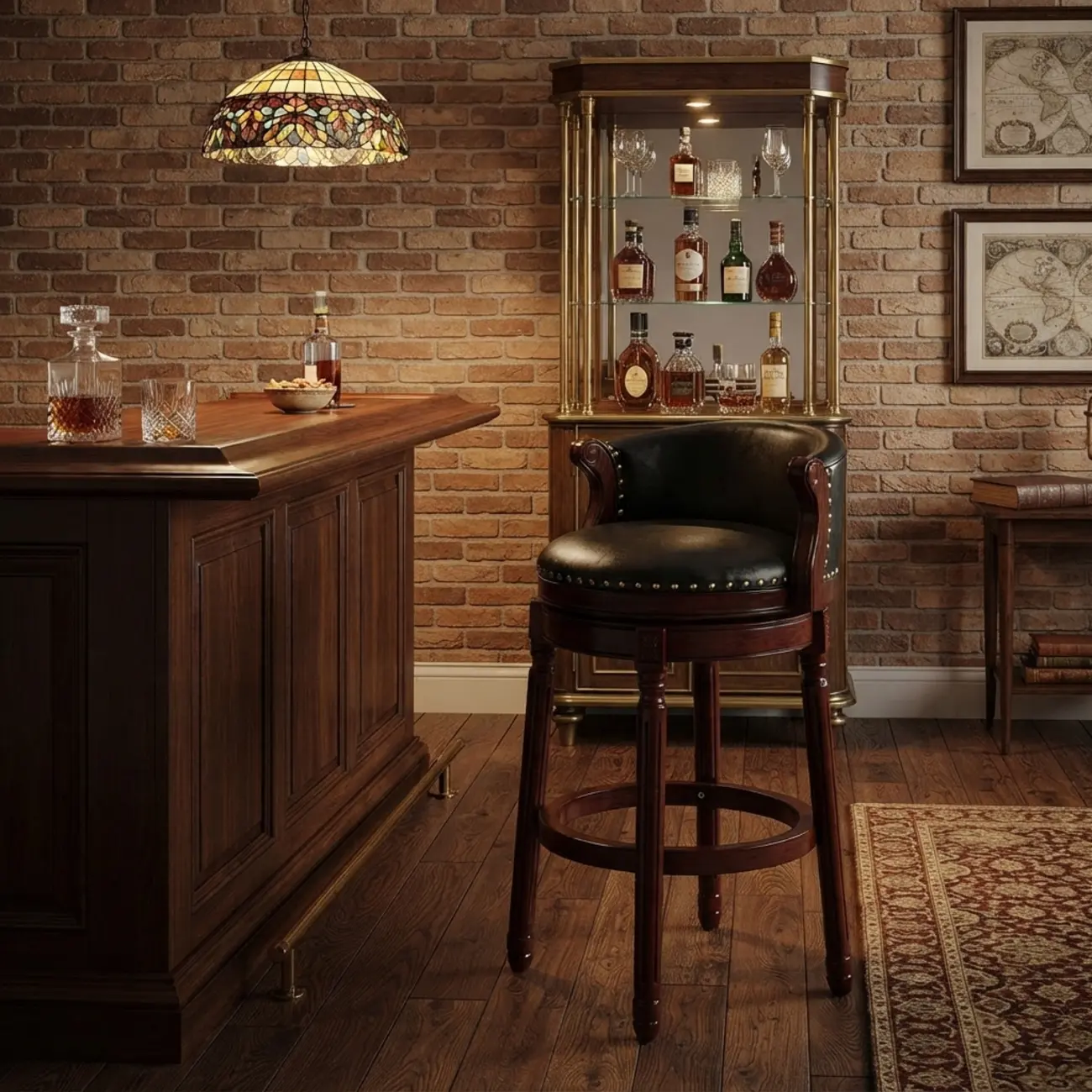 Solid Wood Genuine Leather Swivel Counter Height Bar Stools Image - 5 | homeyfad