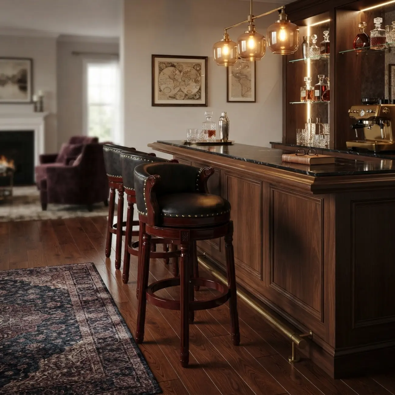 Solid Wood Genuine Leather Swivel Counter Height Bar Stools Image - 4 | homeyfad