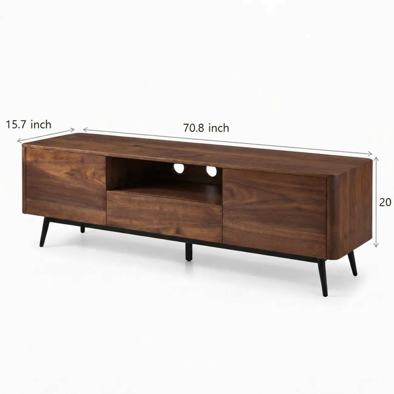 70.8"L Pre-assembled Wood Veneer Media Console With Storage Cabinets #size | homeyfad