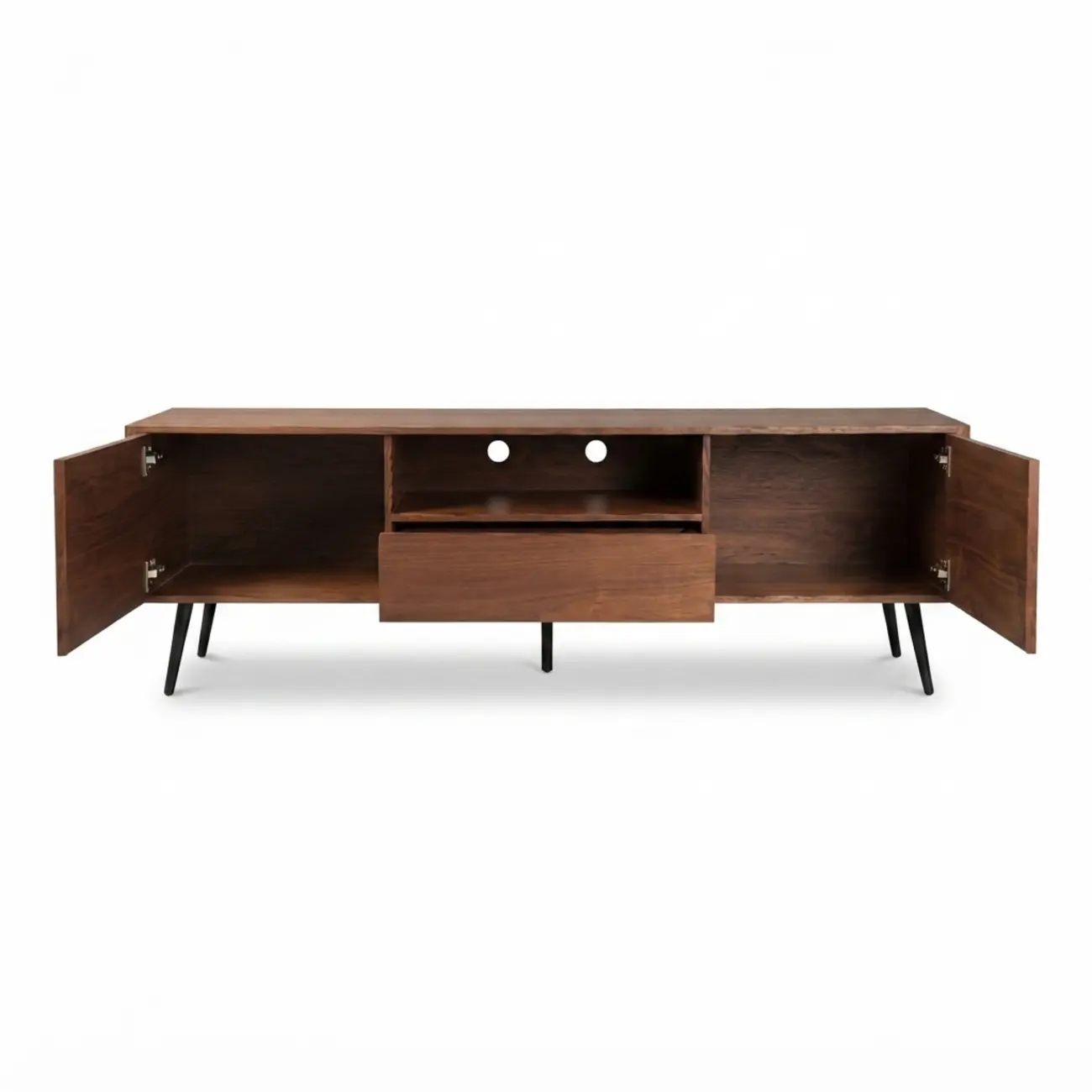 70.8"L Pre-assembled Wood Veneer Media Console With Storage Cabinets Image - 2 | homeyfad