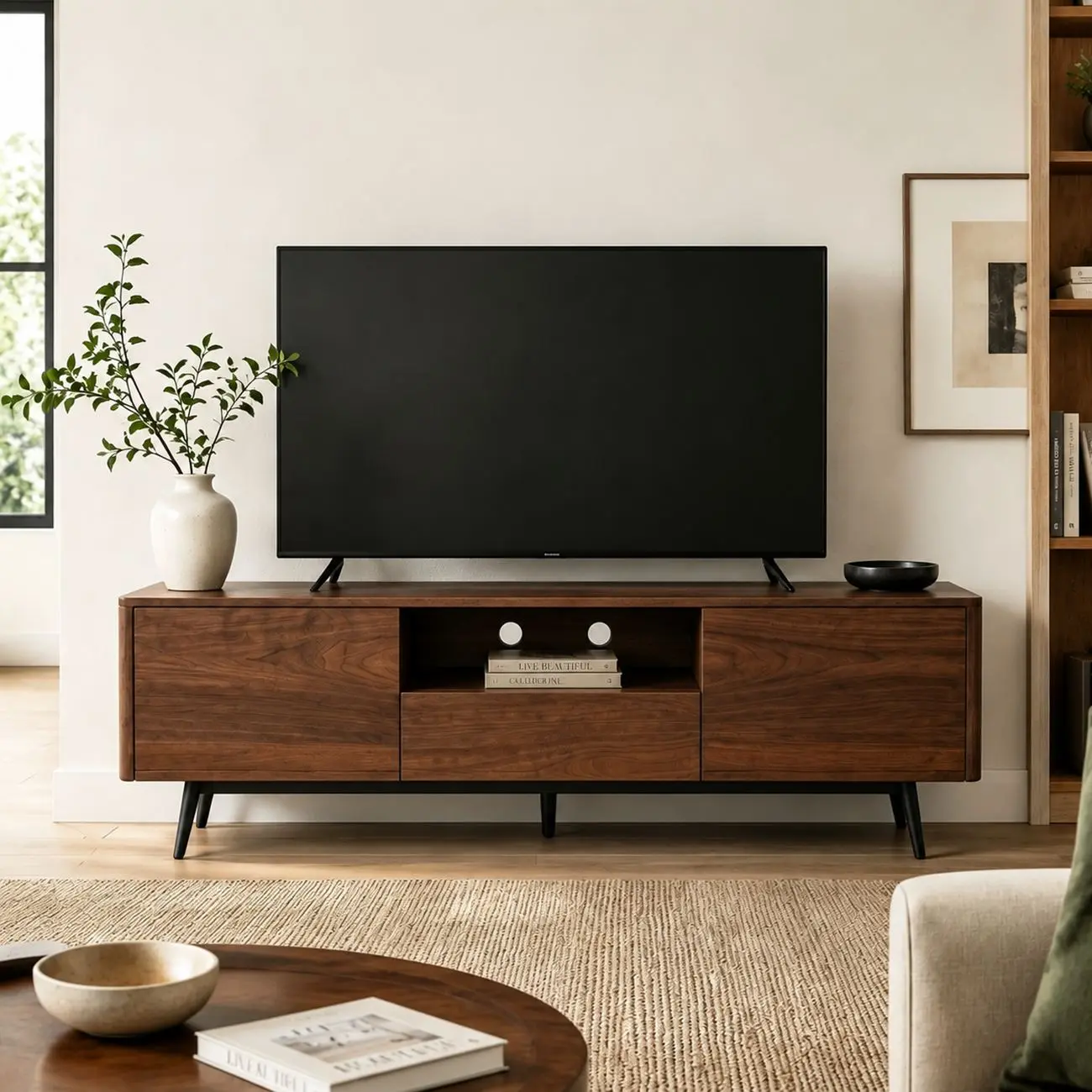 70.8"L Pre-assembled Wood Veneer Media Console With Storage Cabinets Image - 1 | homeyfad