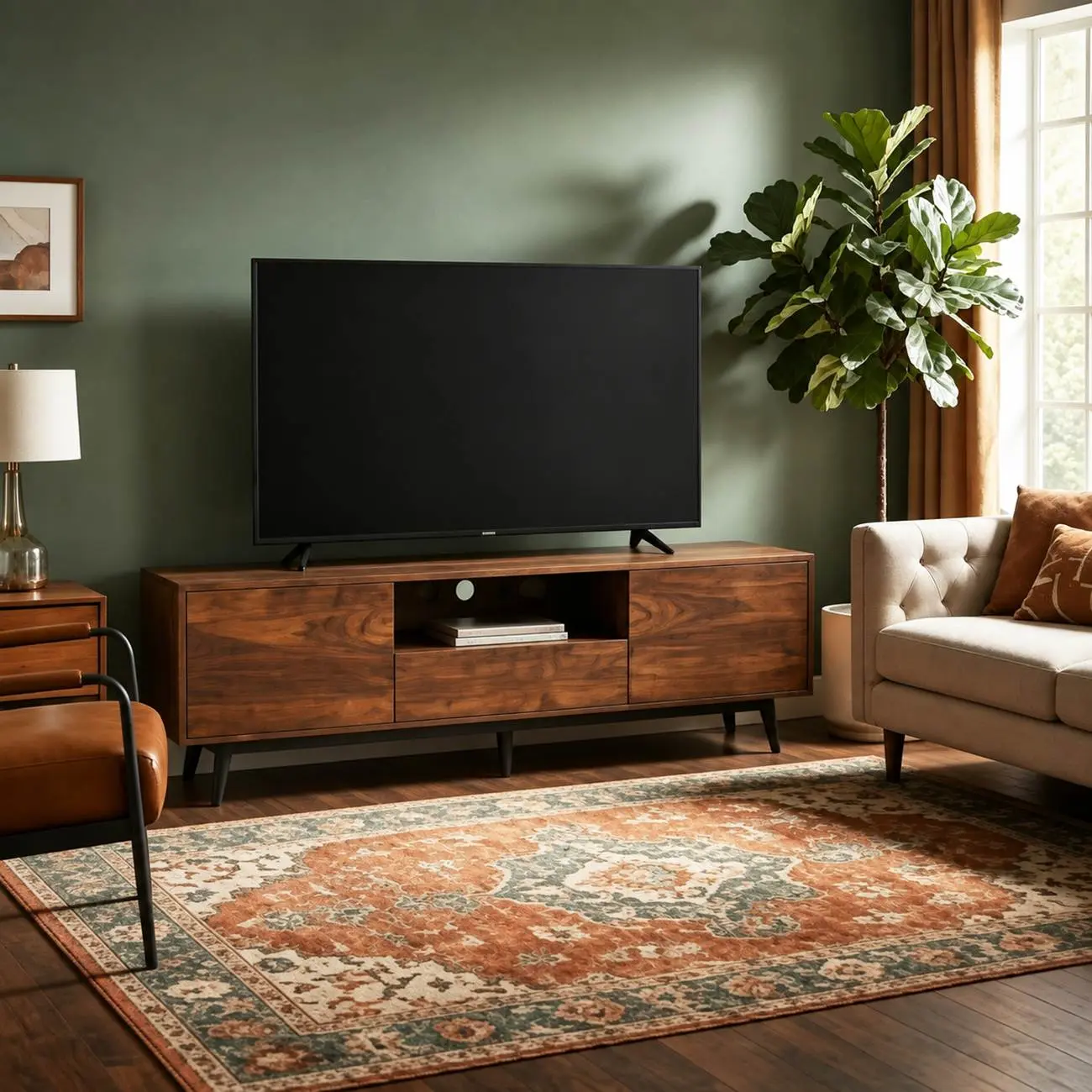 70.8"L Pre-assembled Wood Veneer Media Console With Storage Cabinets Image - 9 | homeyfad
