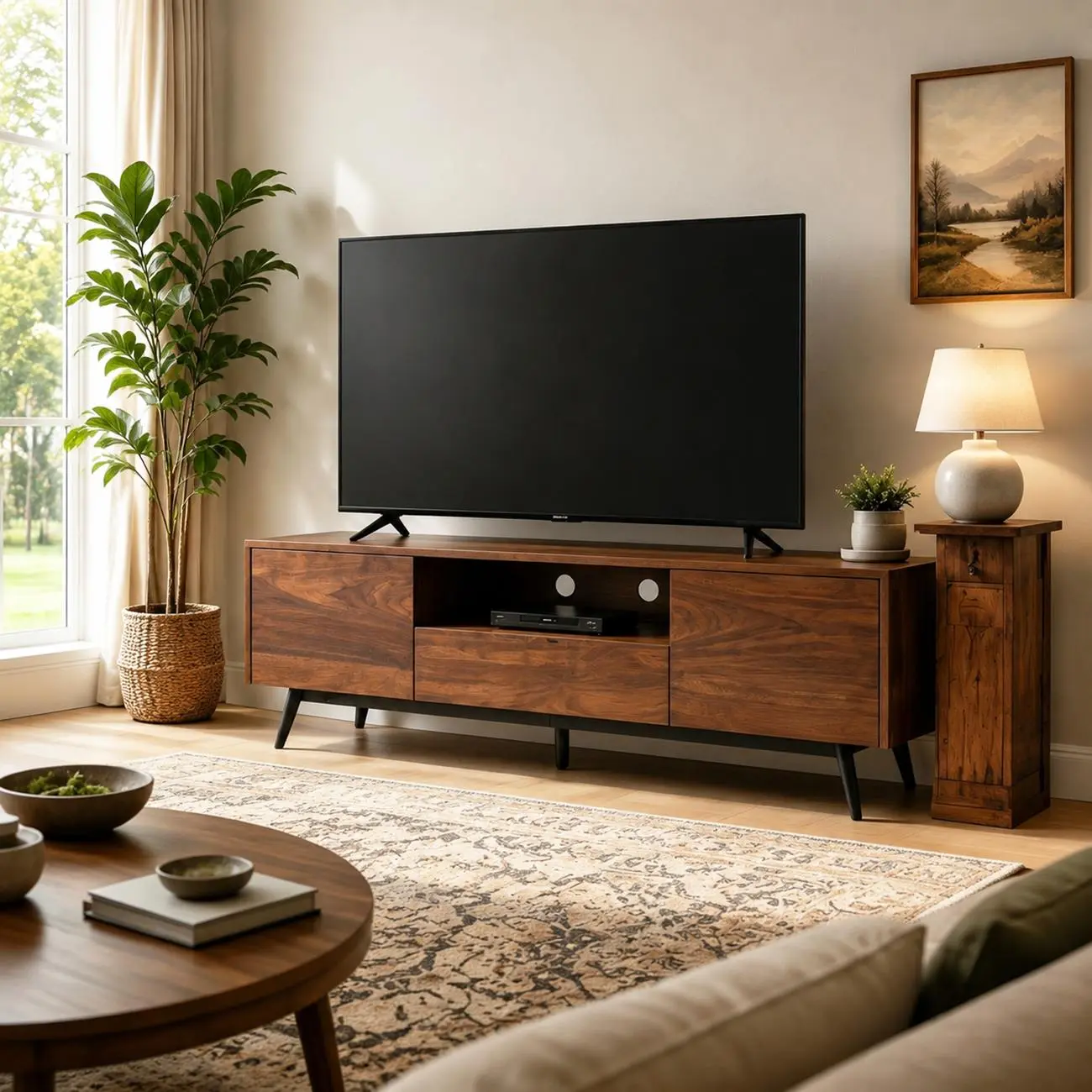 70.8"L Pre-assembled Wood Veneer Media Console With Storage Cabinets Image - 11 | homeyfad