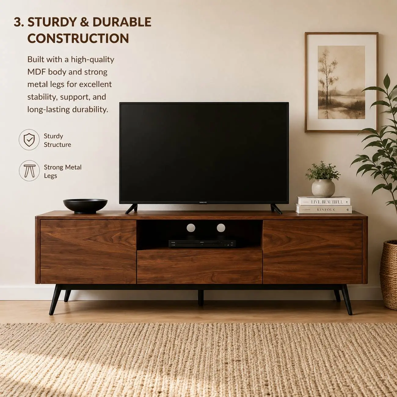 70.8"L Pre-assembled Wood Veneer Media Console With Storage Cabinets Image - 7 | homeyfad