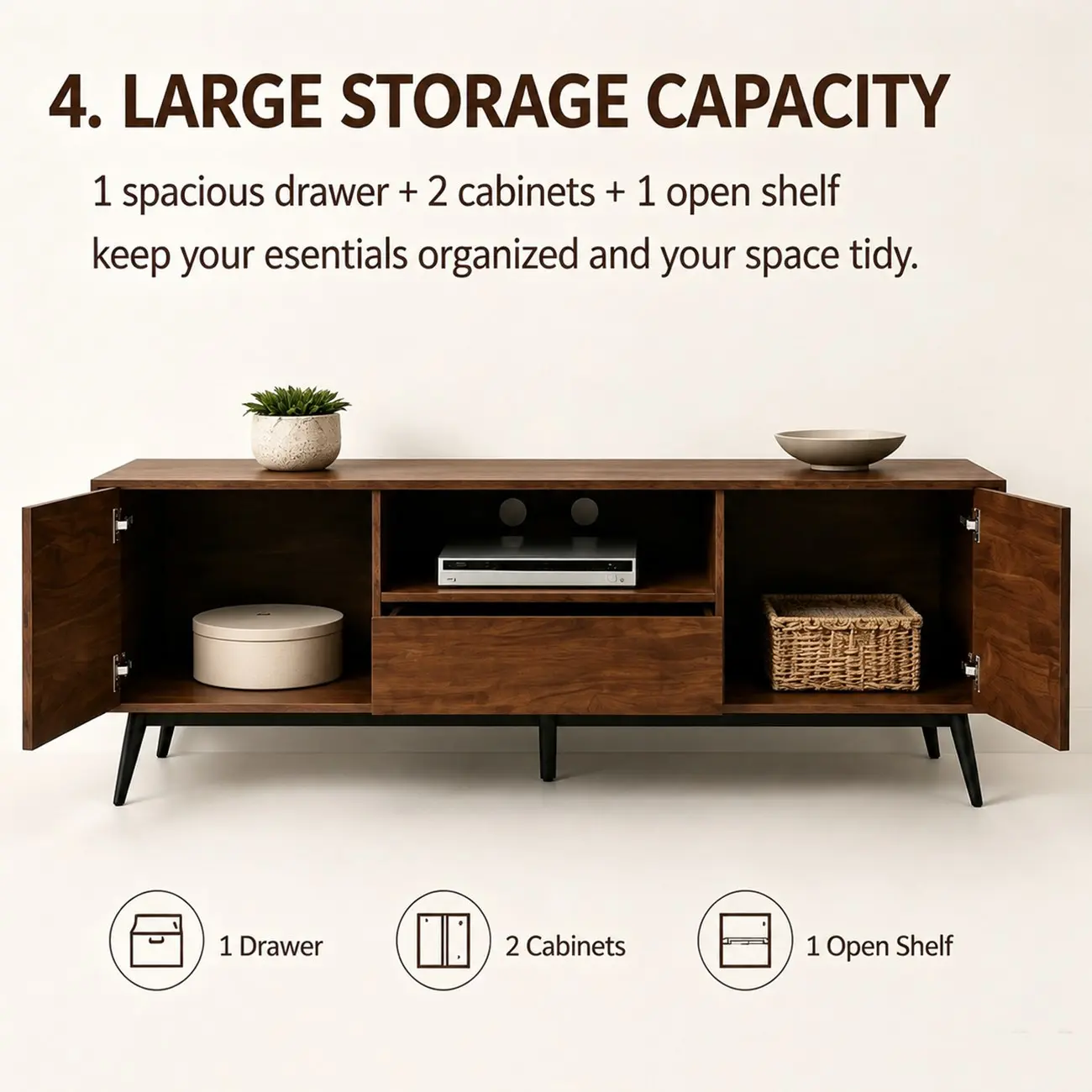 70.8"L Pre-assembled Wood Veneer Media Console With Storage Cabinets Image - 8 | homeyfad