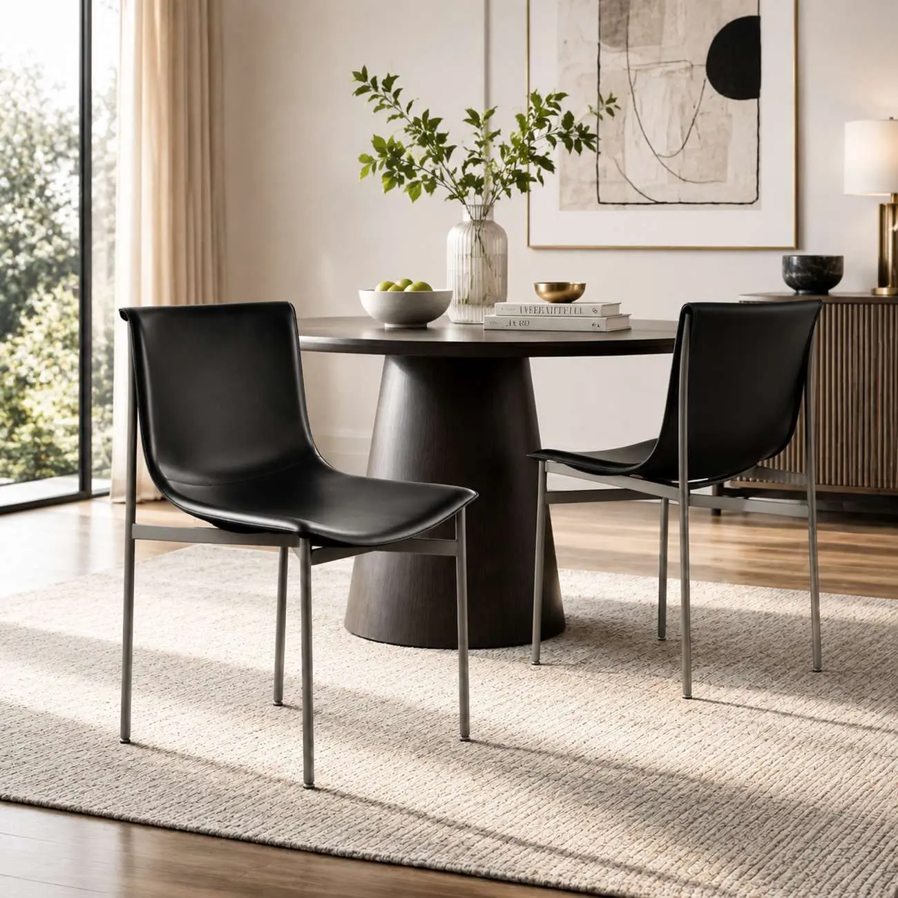 Comfortable Saddle-style Faux Leather Armless Dining Chairs Set Of 2 Image - 2 | homeyfad