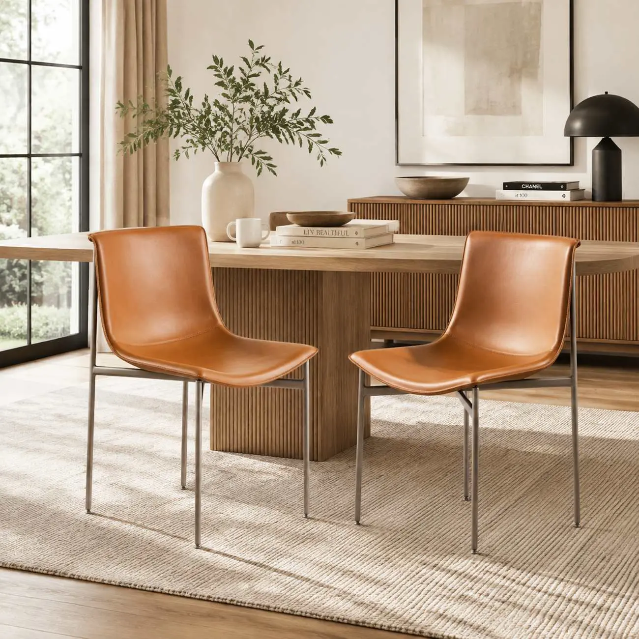 Comfortable Saddle-style Faux Leather Armless Dining Chairs Set Of 2 Image - 1 | homeyfad