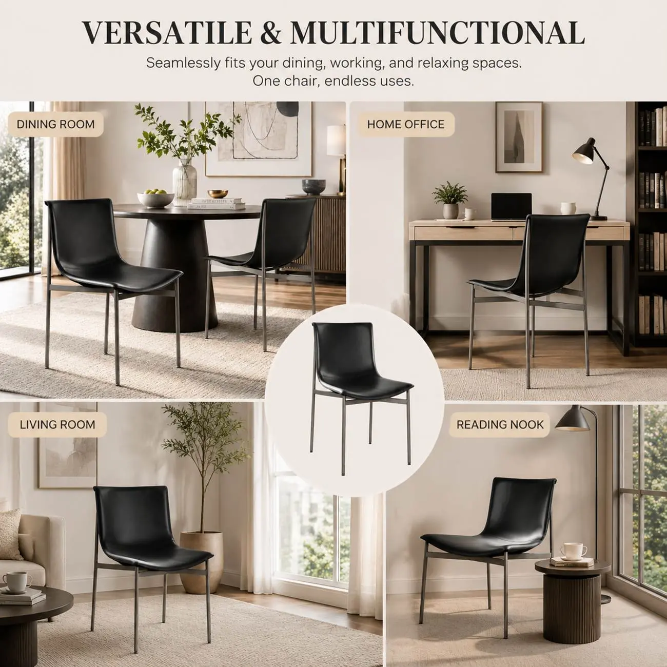 Comfortable Saddle-style Faux Leather Armless Dining Chairs Set Of 2 Image - 3 | homeyfad