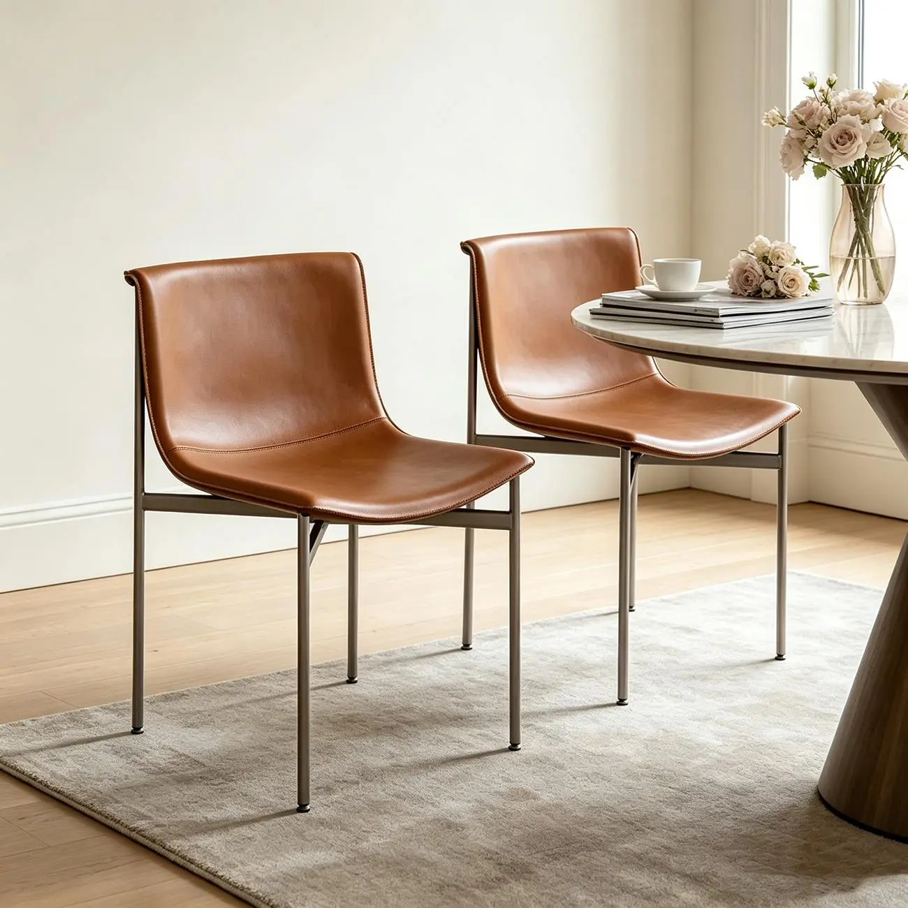 Comfortable Saddle-style Faux Leather Armless Dining Chairs Set Of 2 Image - 10 | homeyfad