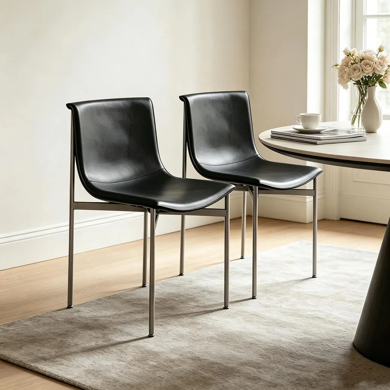 Comfortable Saddle-style Faux Leather Armless Dining Chairs Set Of 2 Image - 11 | homeyfad