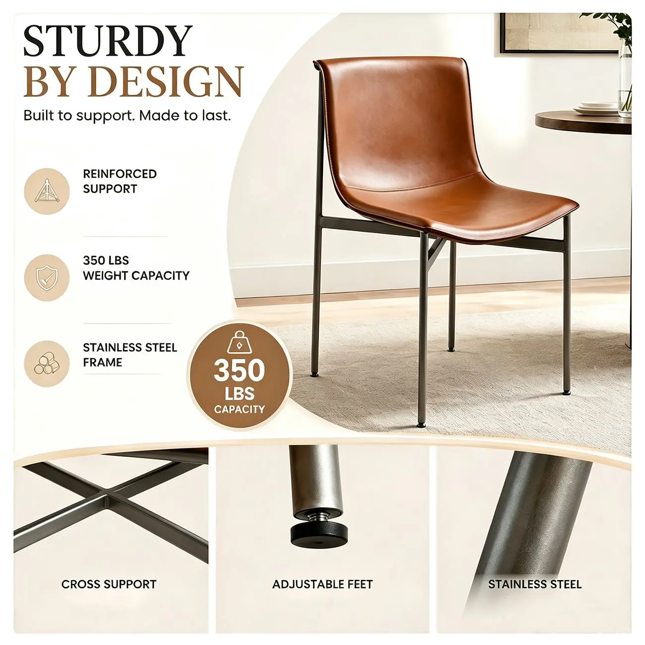 Comfortable Saddle-style Faux Leather Armless Dining Chairs Set Of 2 Image - 7 | homeyfad