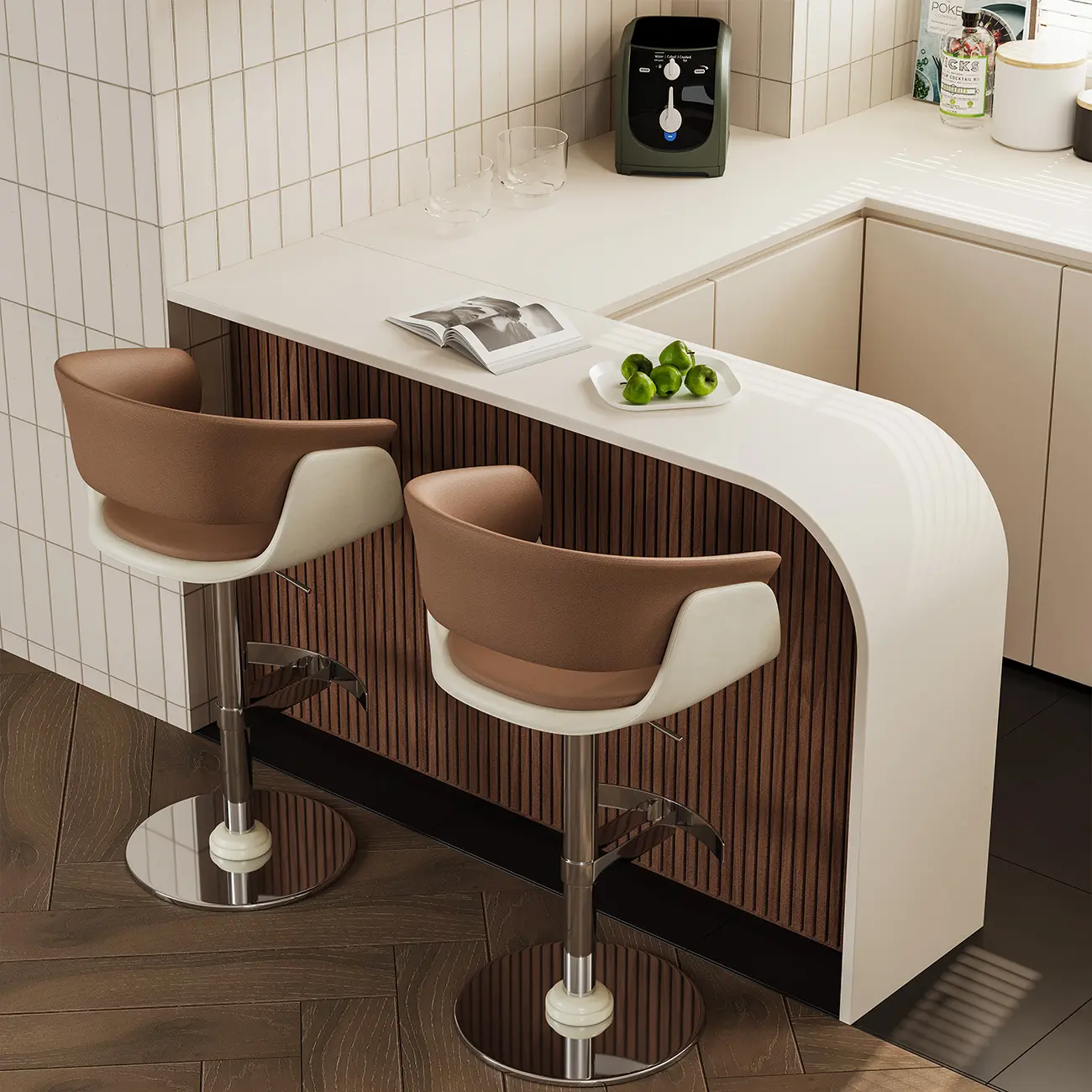 Brown Swivel Genuine Leather Counter Stools with Backs Image - 4 | homeyfad