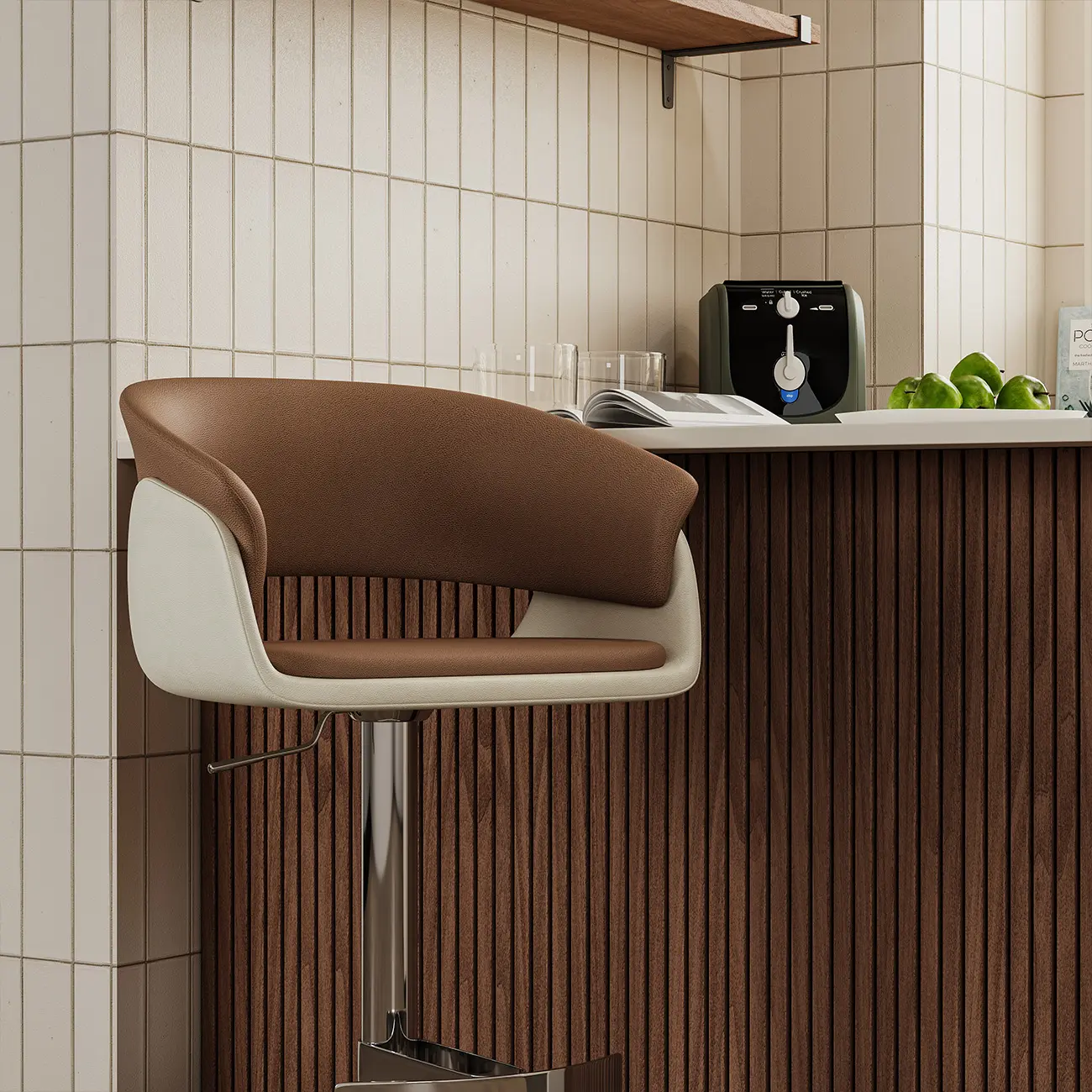 Brown Swivel Genuine Leather Counter Stools with Backs Image - 6 | homeyfad