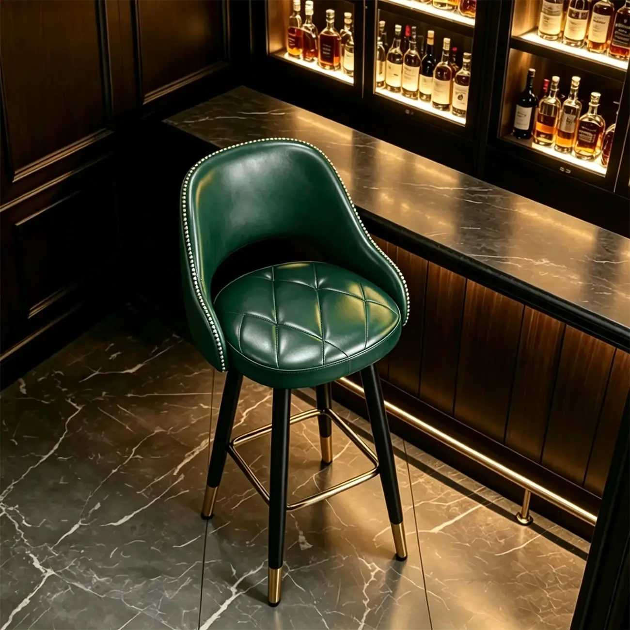 Modern Round Faux Leather Curved Back Bar Stools Image - 15 | homeyfad