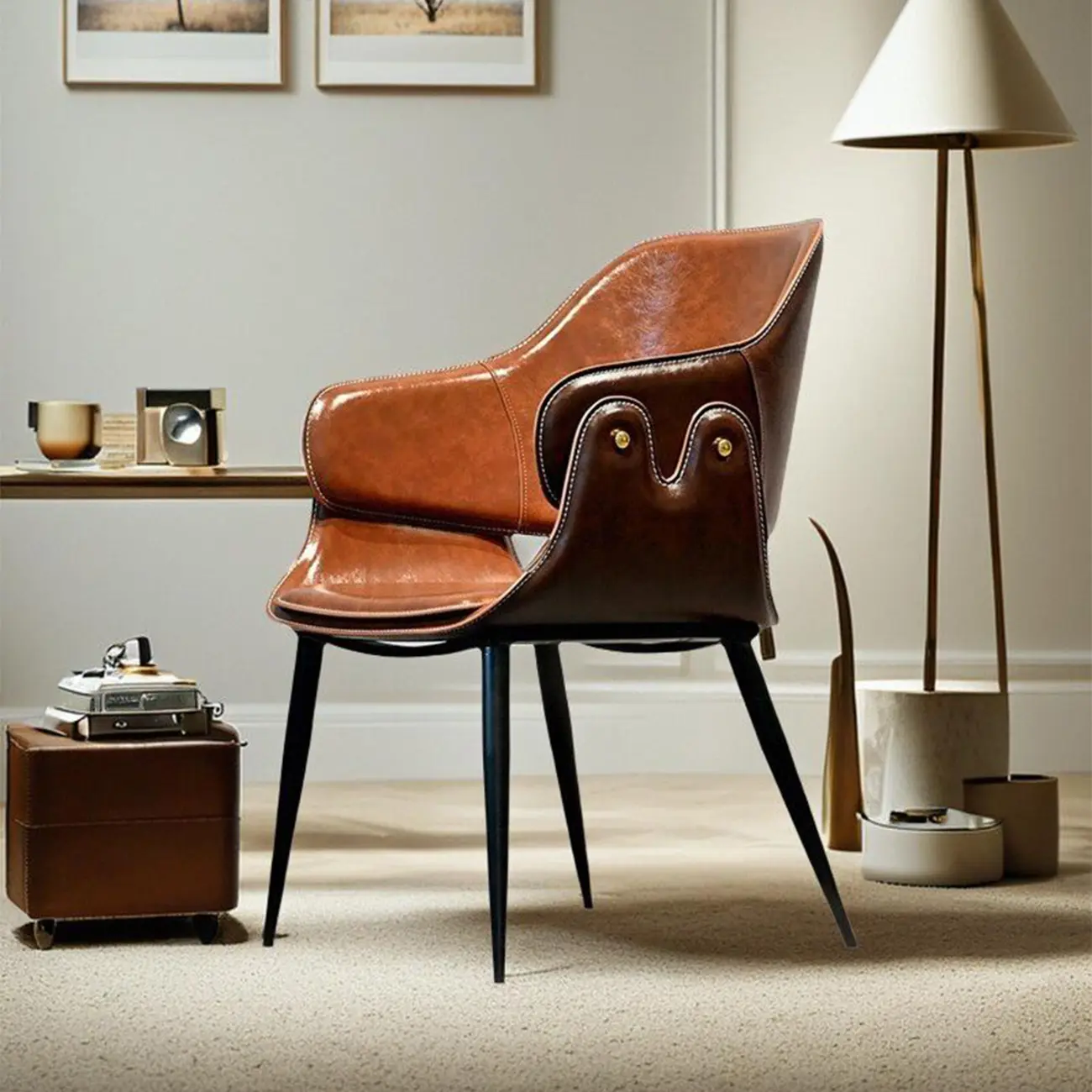 Vintage Two-tone Faux Leather Wingback Dining Chair Image - 10 | homeyfad