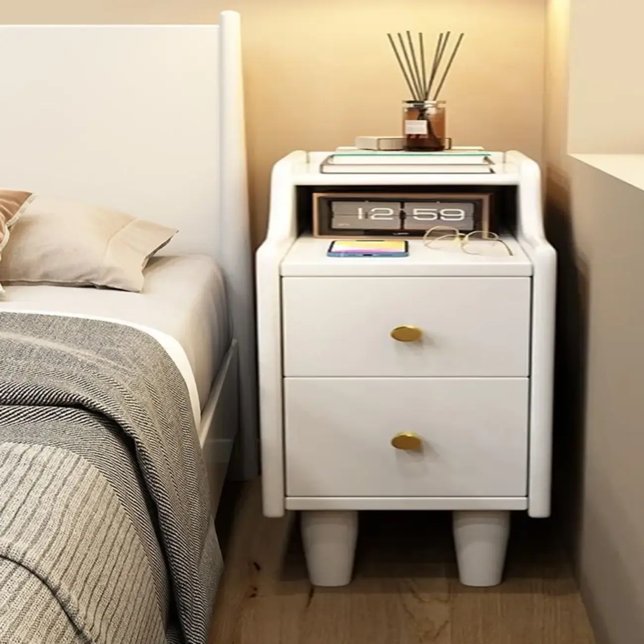 Narrow Wood 2 Drawers Nightstand in Natural Finish Image - 19 | homeyfad