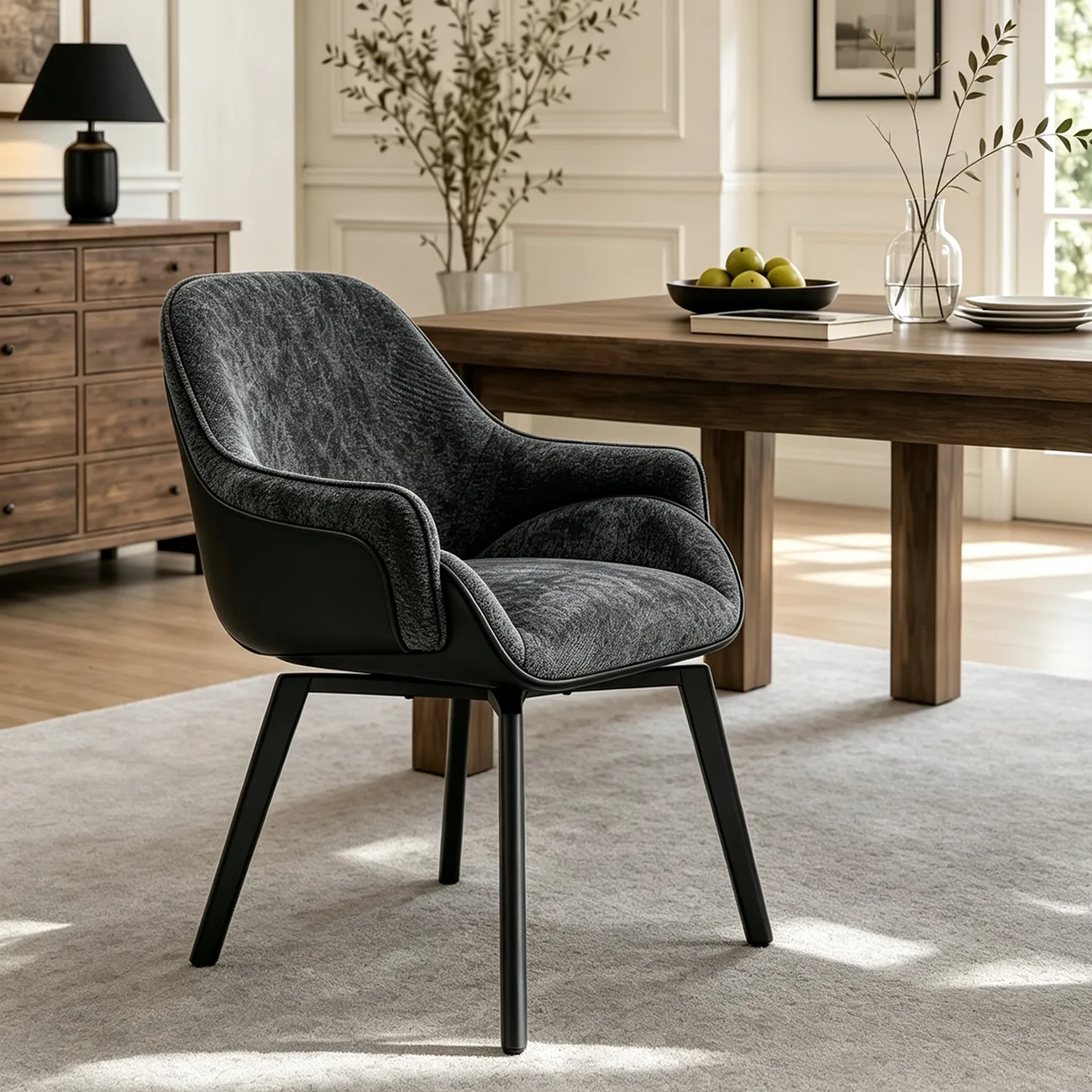Modern Swivel Upholstered Dining Chair with Metal Legs Image - 1 | homeyfad
