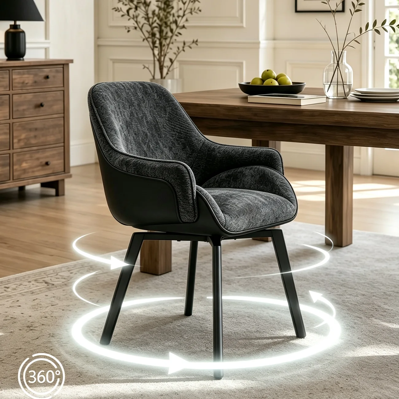 Modern Swivel Upholstered Dining Chair with Metal Legs Image - 6 | homeyfad