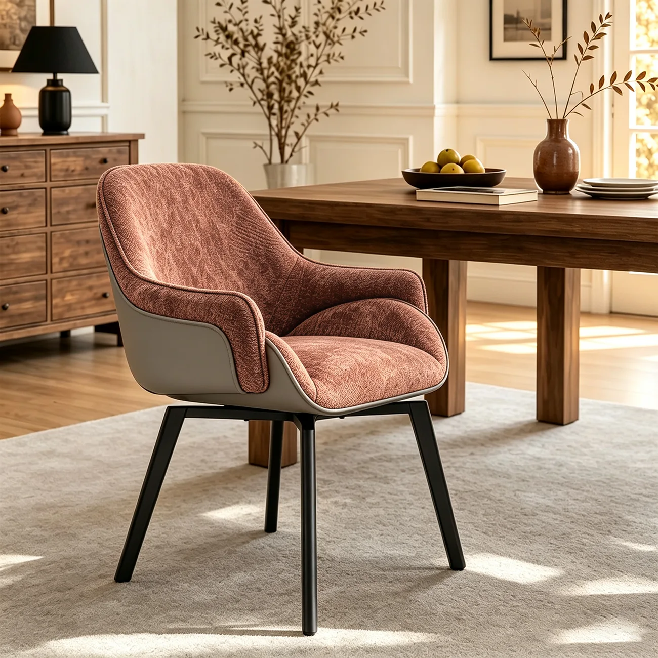 Modern Swivel Upholstered Dining Chair with Metal Legs Image - 7 | homeyfad