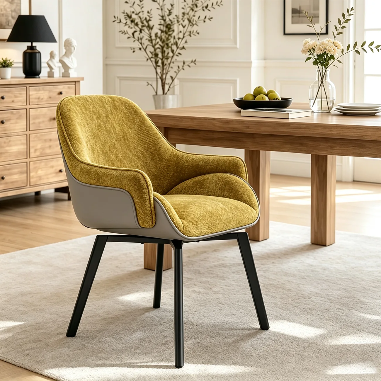 Modern Swivel Upholstered Dining Chair with Metal Legs Image - 9 | homeyfad