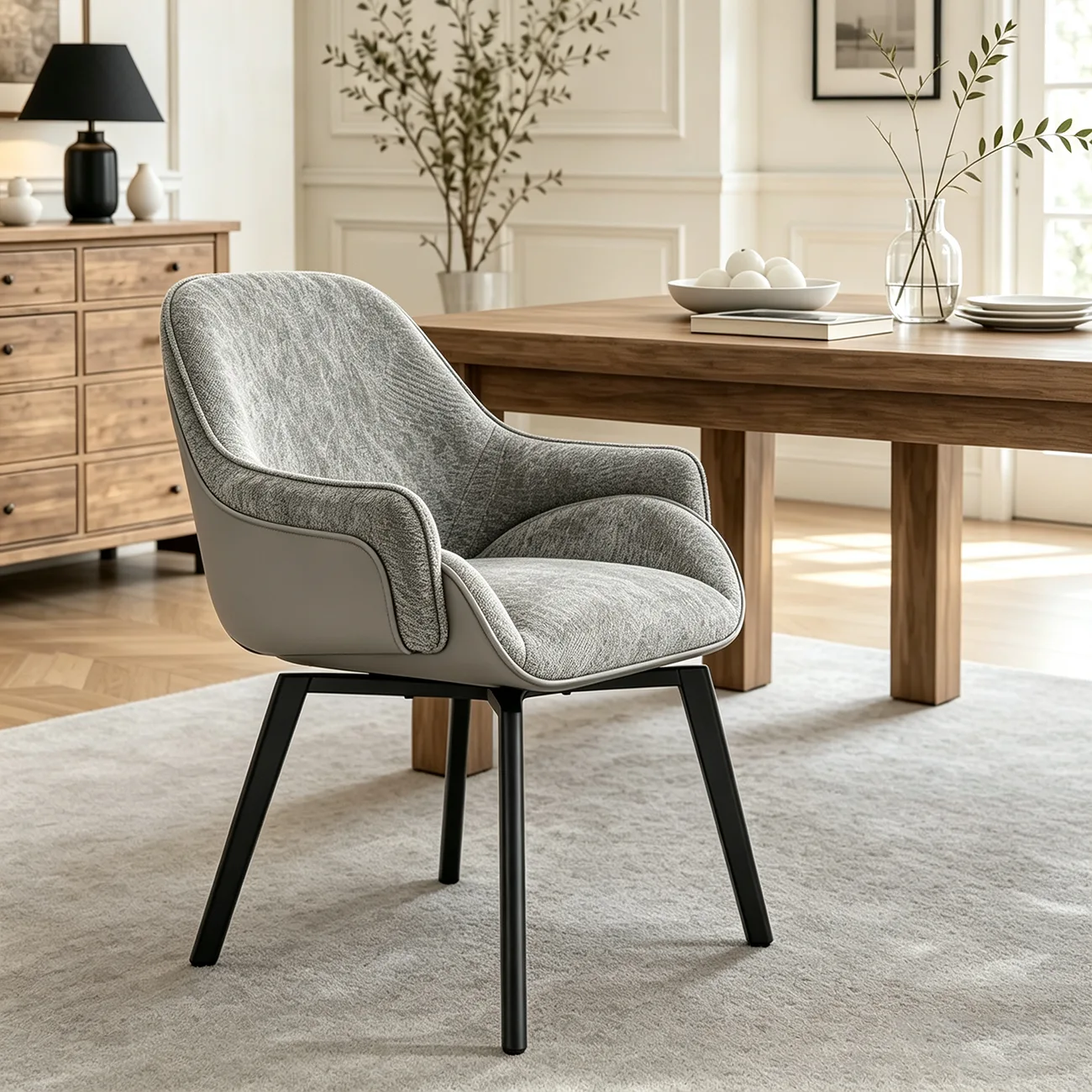 Modern Swivel Upholstered Dining Chair with Metal Legs Image - 8 | homeyfad