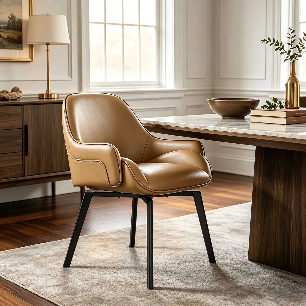 Modern Swivel Upholstered Dining Chair with Metal Legs Image - 11 | homeyfad