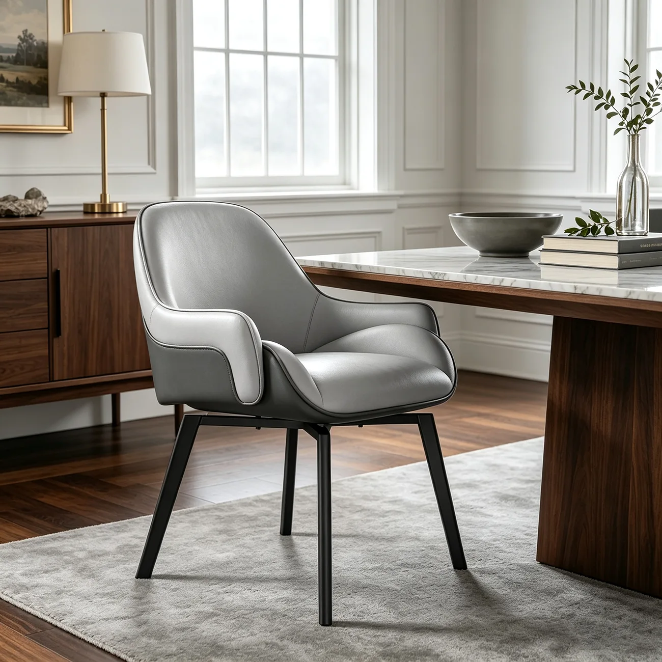 Modern Swivel Upholstered Dining Chair with Metal Legs Image - 13 | homeyfad