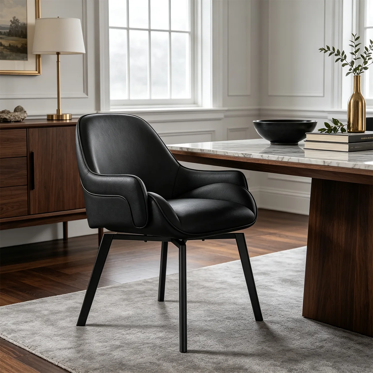 Modern Swivel Upholstered Dining Chair with Metal Legs Image - 12 | homeyfad