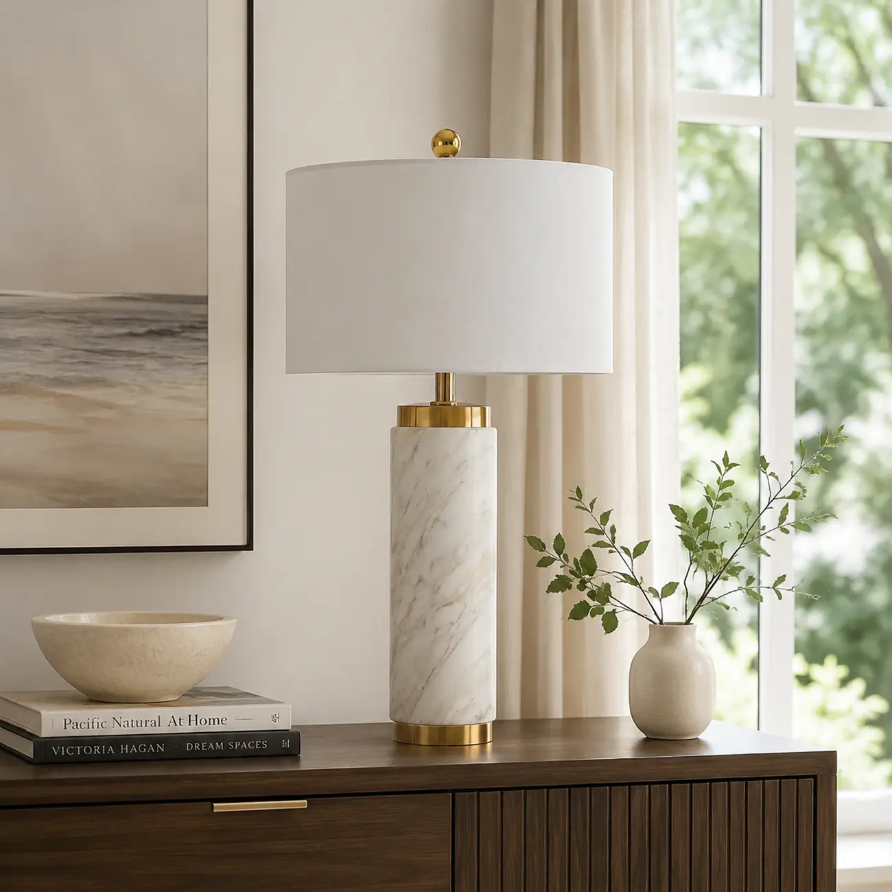 Elegant Modern Marble White Table Lamp with Gold Accents Image - 5 | homeyfad