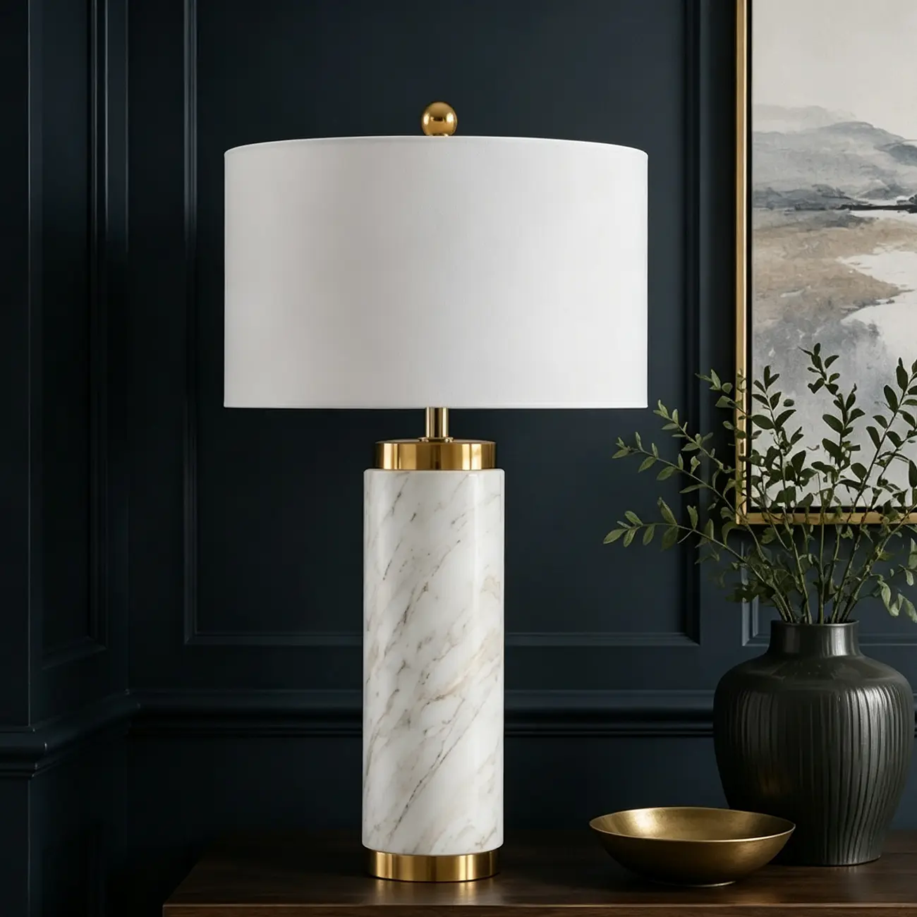 Elegant Modern Marble White Table Lamp with Gold Accents Image - 6 | homeyfad