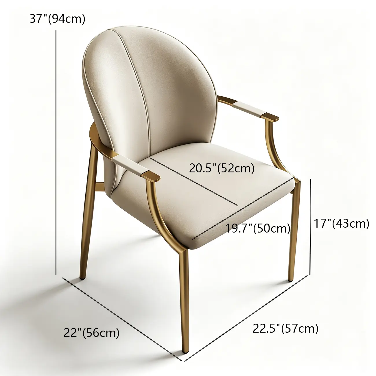Genuine Leather Glam Modern Upholstered Arm Dining Chairs #size | homeyfad