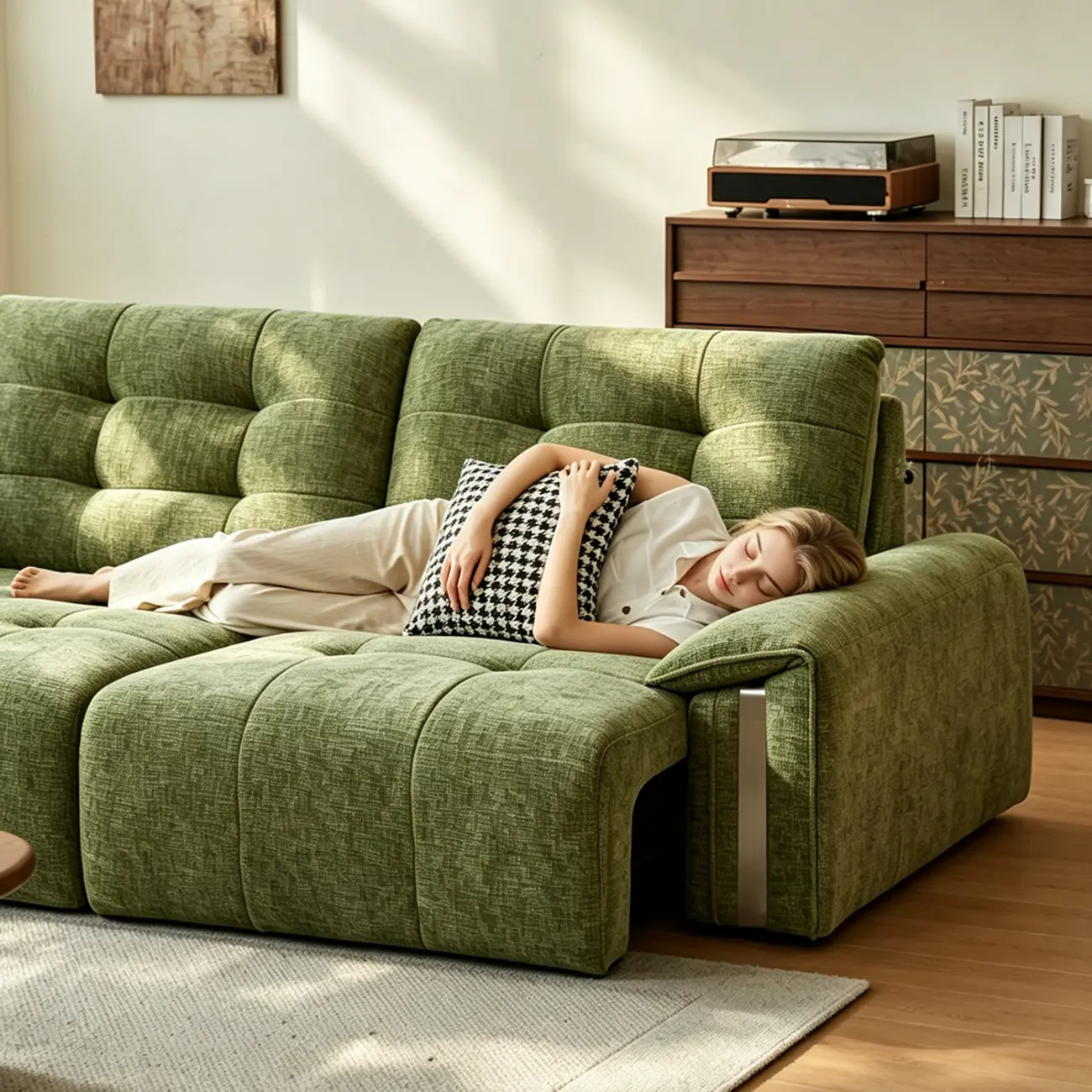 Contemporary Chenille Tufted Power Pull-Out Sofa Bed Image - 8 | homeyfad