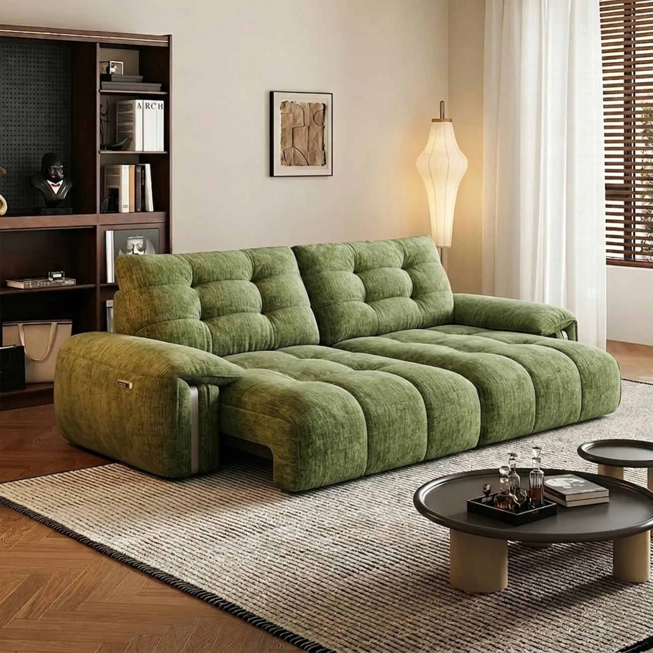 Contemporary Chenille Tufted Power Pull-Out Sofa Bed Image - 18 | homeyfad