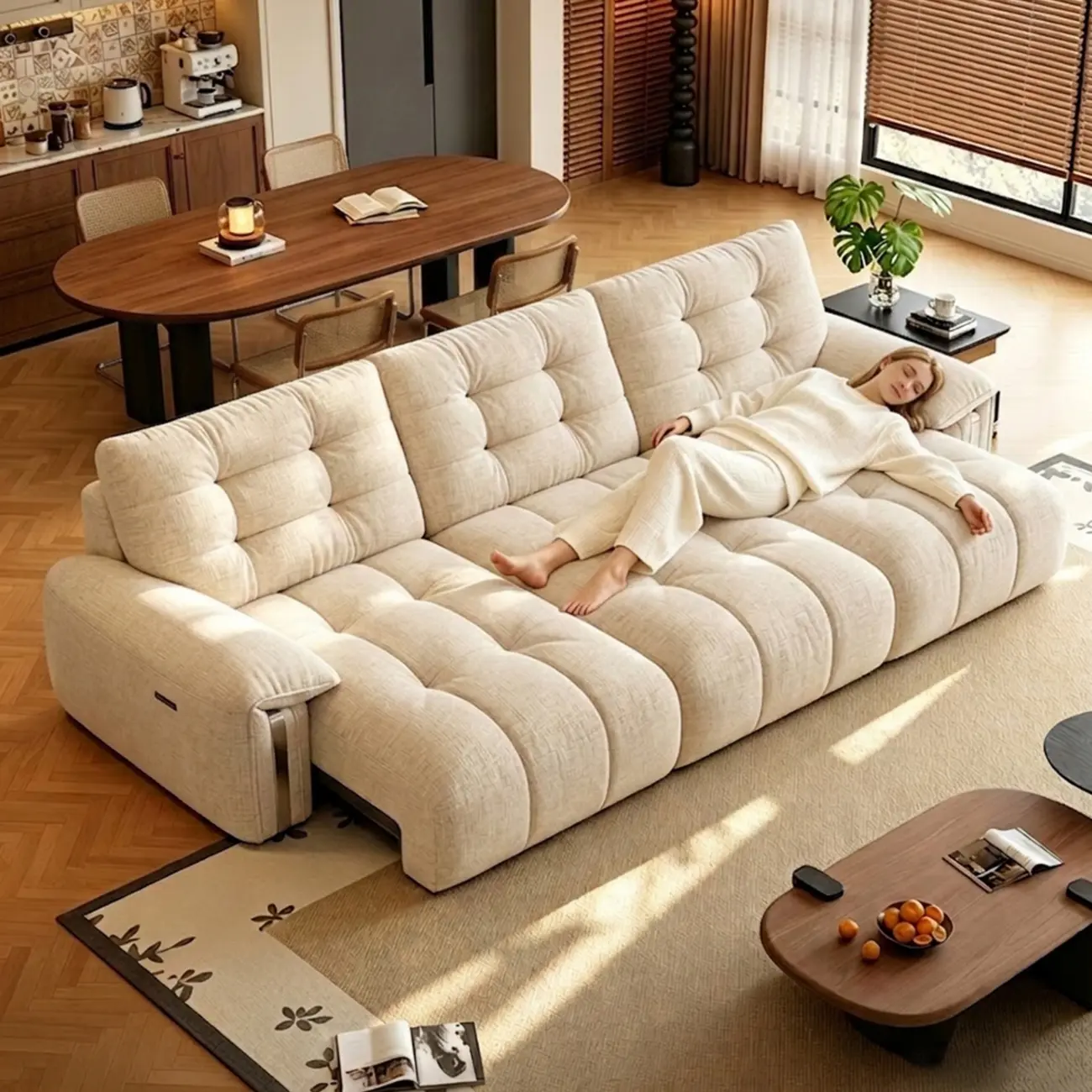 Contemporary Chenille Tufted Power Pull-Out Sofa Bed Image - 15 | homeyfad