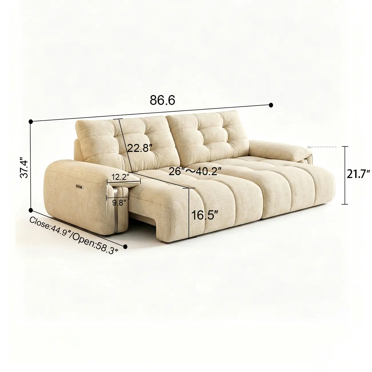 Contemporary Chenille Tufted Power Pull-Out Sofa Bed Image - 25 | homeyfad