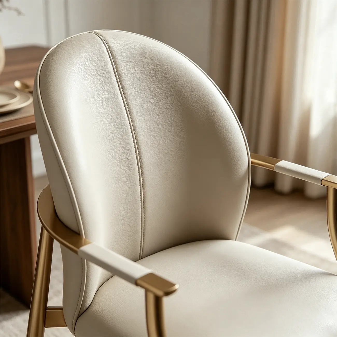 Genuine Leather Glam Modern Upholstered Arm Dining Chairs Image - 9 | homeyfad