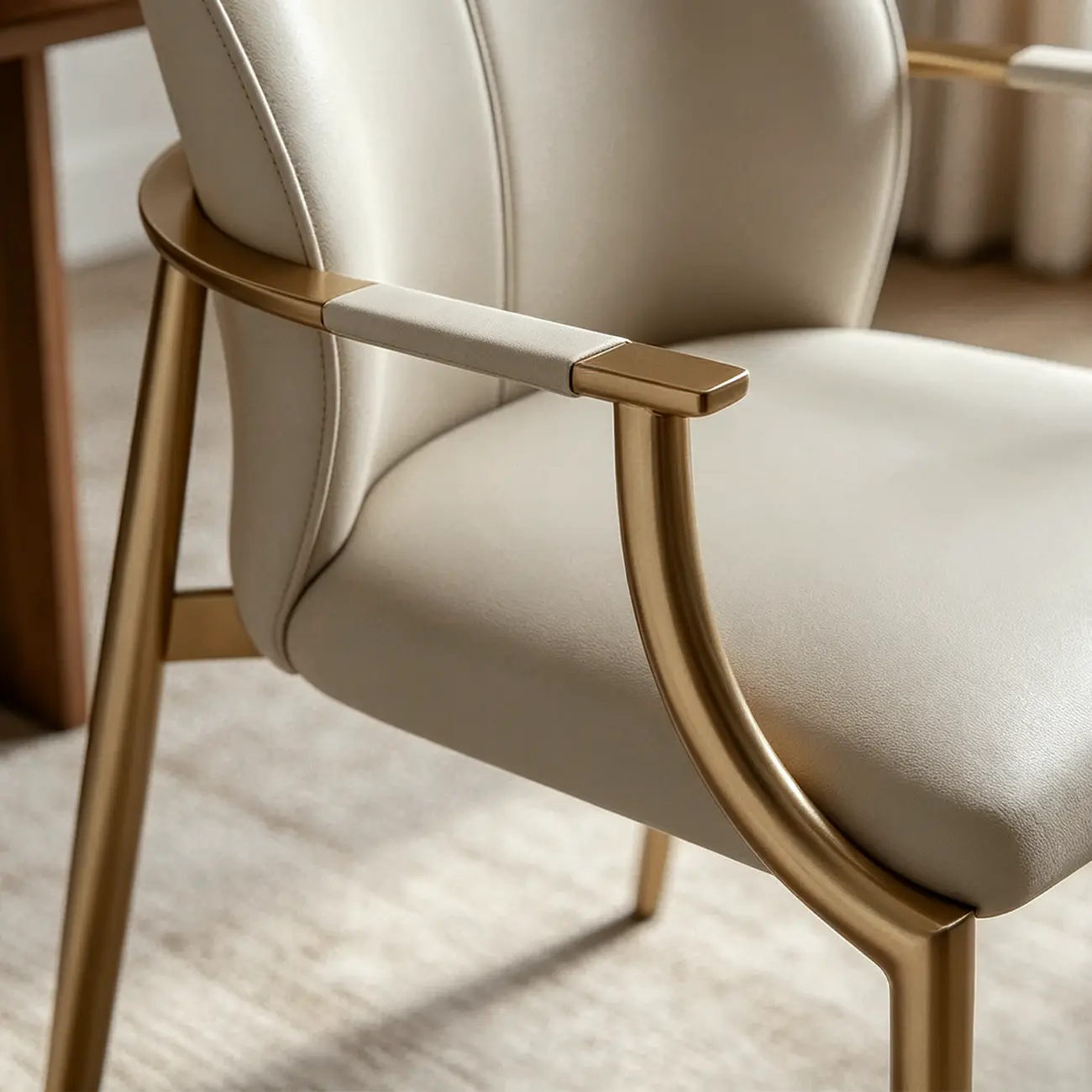 Genuine Leather Glam Modern Upholstered Arm Dining Chairs Image - 10 | homeyfad
