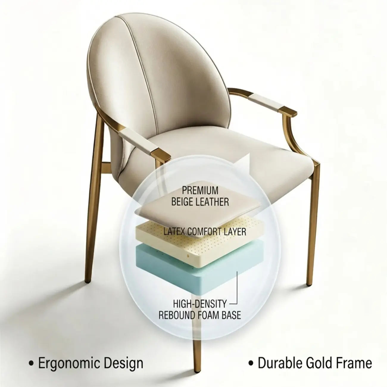 Genuine Leather Glam Modern Upholstered Arm Dining Chairs Image - 8 | homeyfad