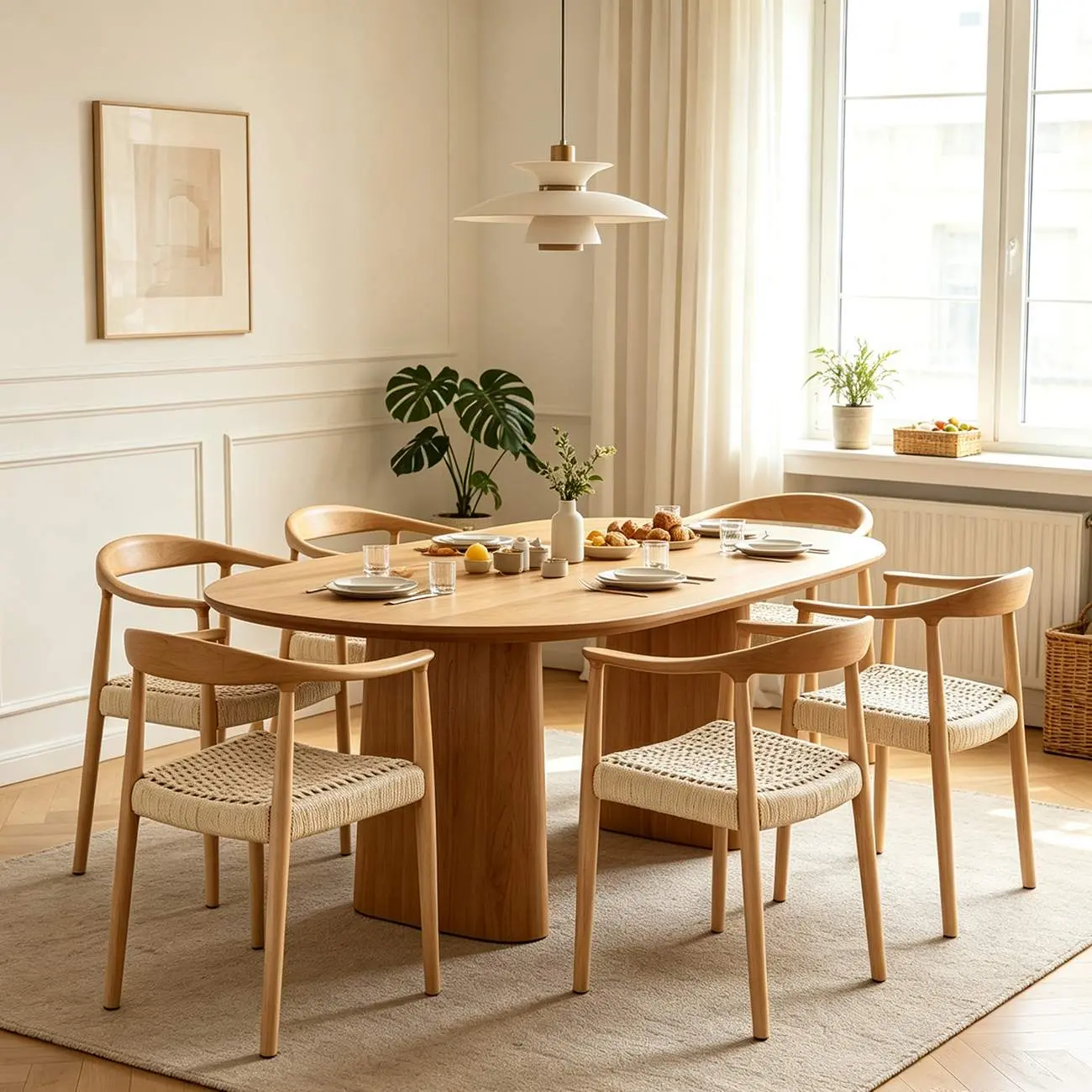 Mid Century Modern Wood Woven Seat  Dining Chair Curved Back Image - 5 | homeyfad