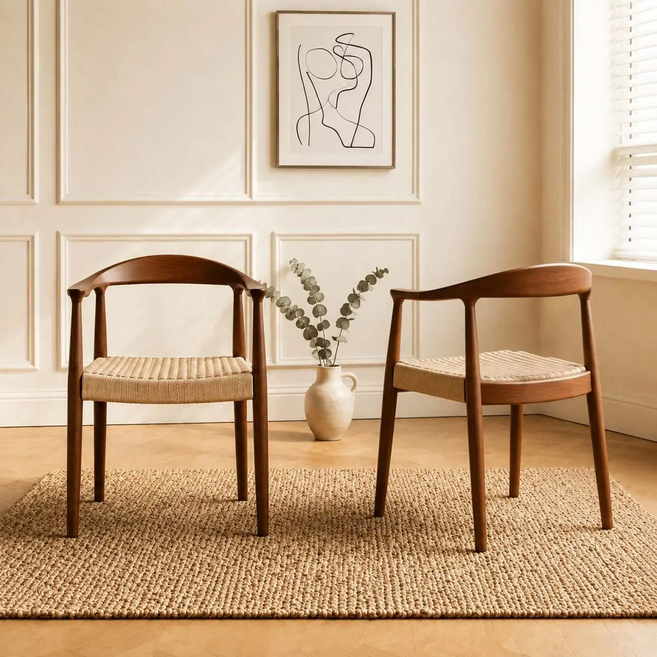 Mid Century Modern Wood Woven Seat  Dining Chair Curved Back Image - 6 | homeyfad
