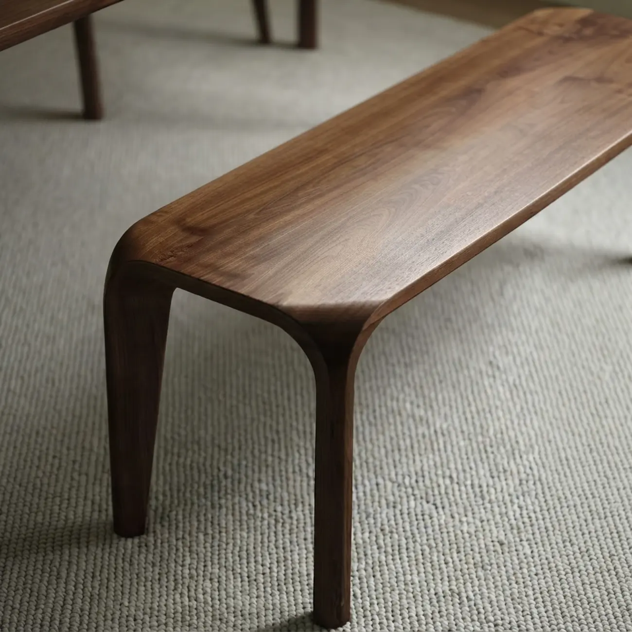 Mid-Century Modern Walnut Solid Pine Wood Dining Bench Image - 3 | homeyfad