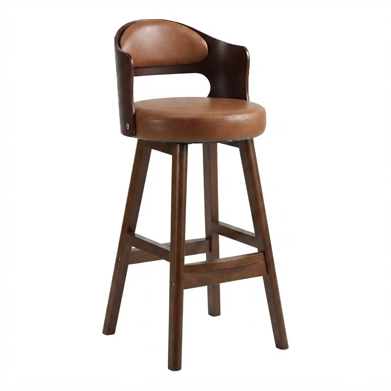 Transitional Round Upholstered Wood Bar Stools Set of 2 Image - 15 | homeyfad