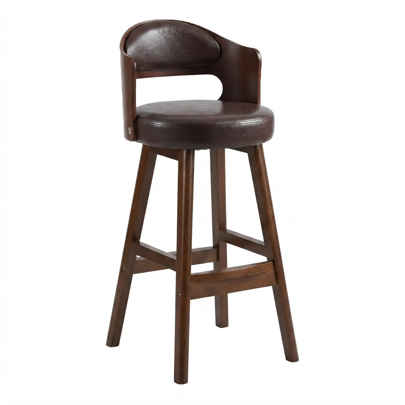 Transitional Round Upholstered Wood Bar Stools Set of 2 Image - 16 | homeyfad