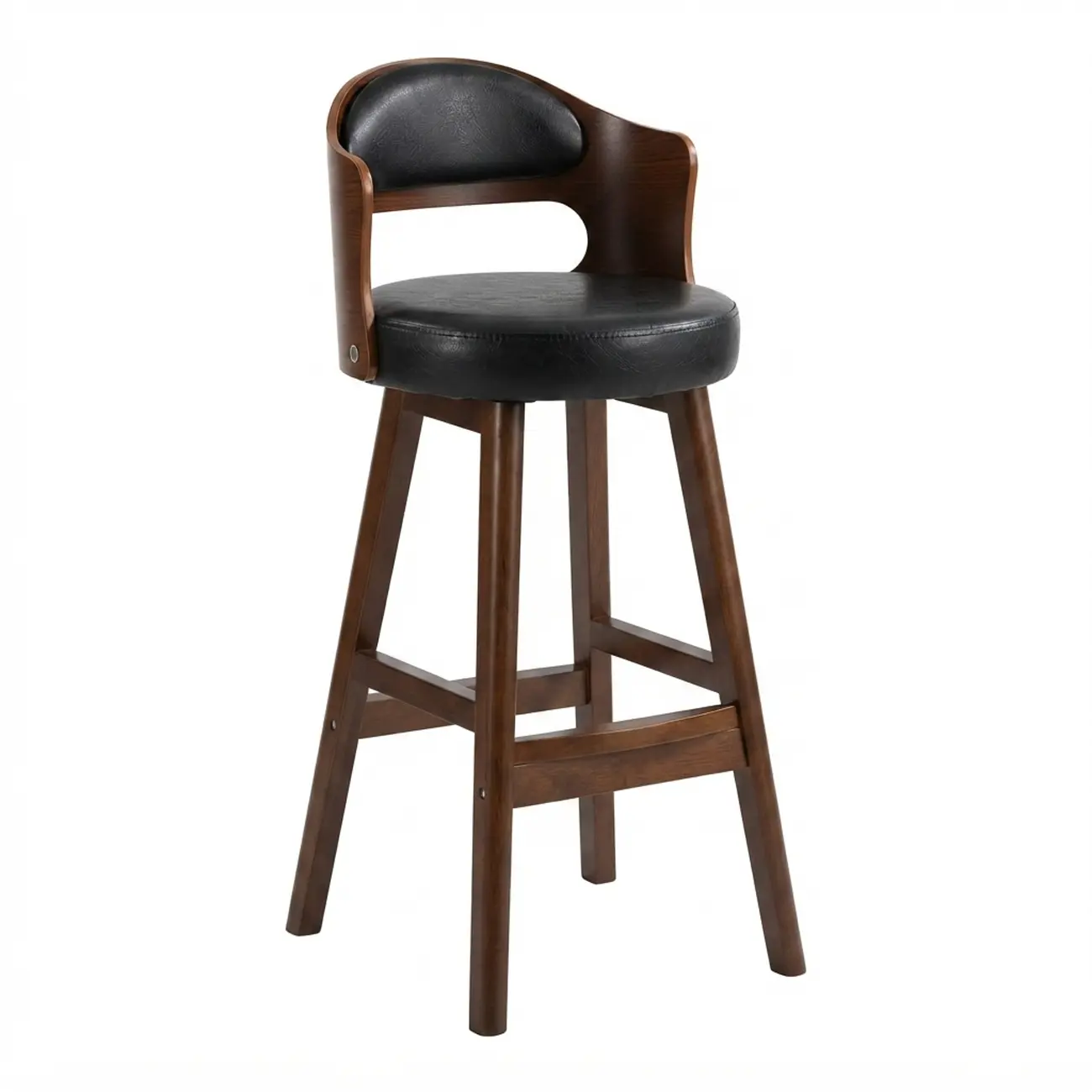 Transitional Round Upholstered Wood Bar Stools Set of 2 Image - 13 | homeyfad