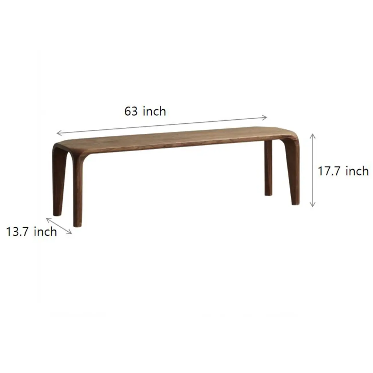 Mid-Century Modern Walnut Solid Pine Wood Dining Bench #size | homeyfad